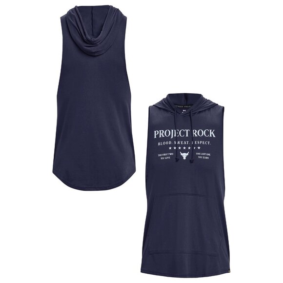 $50 UNDER ARMOUR PROJECT ROCK SLEEVELESS HOODIE 1382279-410 NAVY/HALOGEN BLUE M - Picture 4 of 5